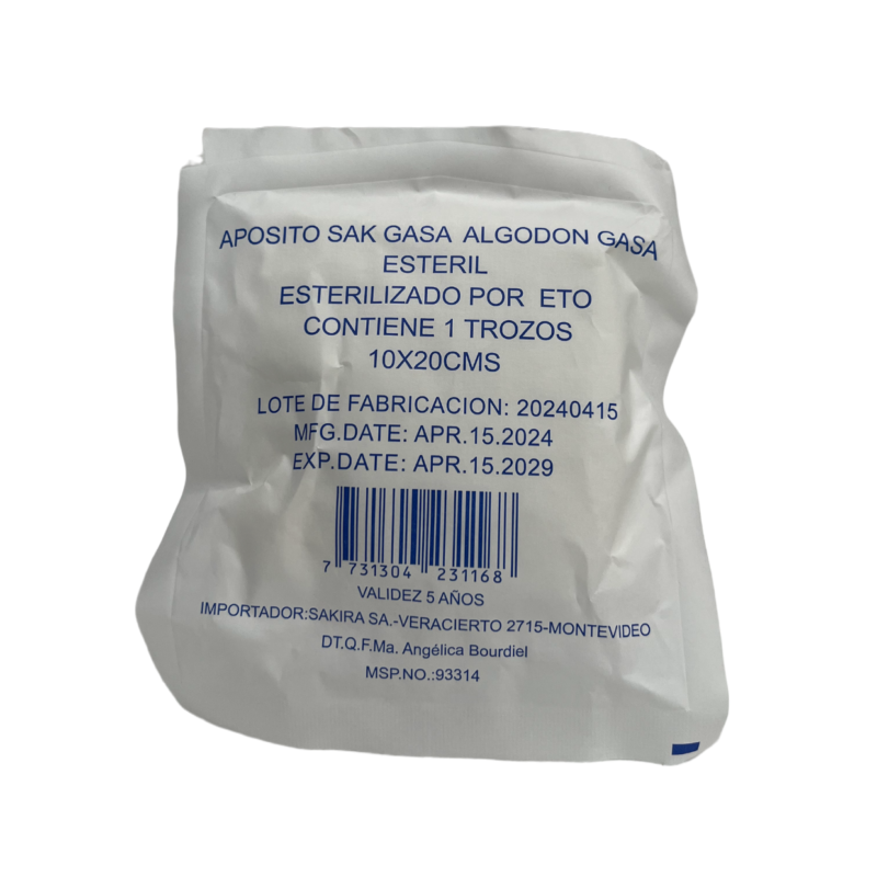 APOSITO ESTERIL 10X20cm GASA ALGODON GASA SKM