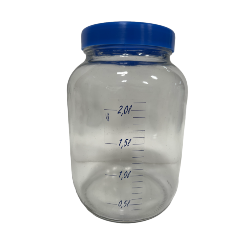 BOCAL DE VIDRIO GRADUADO, CON TAPA (2 litros de capacidad)