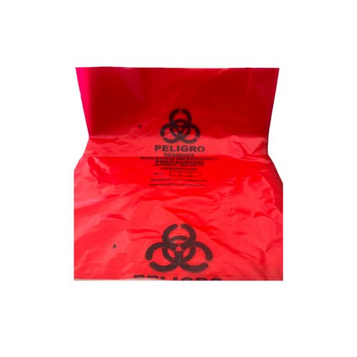 BOLSA RESIDS CONTAM ROJA C/LOGO Meds. 50X60CM / 60X85CM / 80X100CM